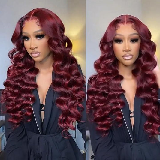 99j Loose &Deep Wave Burgundy 13x4 Lace Front 100% Human Hair Wig